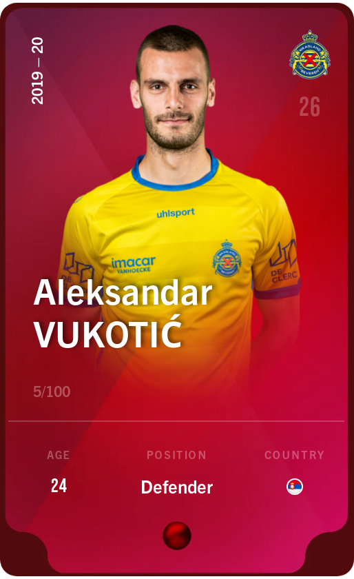 Sorare - Sorare Official - Aleksandar Vukotić 2019-20 • Rare 5/100 - NFT # 21227592547538980876083883321939957638945094805413650614454683126214219799847