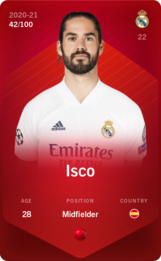 Sorare - Sorare Official - Isco 2020-21 • Rare 42/100 - NFT # 49921010016136984951627706888171596711230177594929846290818715781940006382603