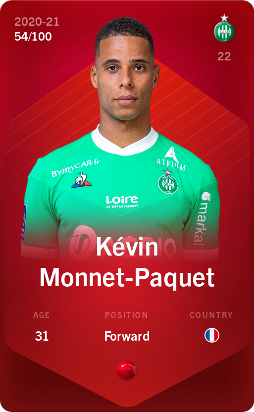 Sorare - Sorare Official - Kévin Monnet-Paquet 2020-21 • Rare 54/100 - NFT # 100166833635293529603401370637909474157334327716465659984268119729610744707148