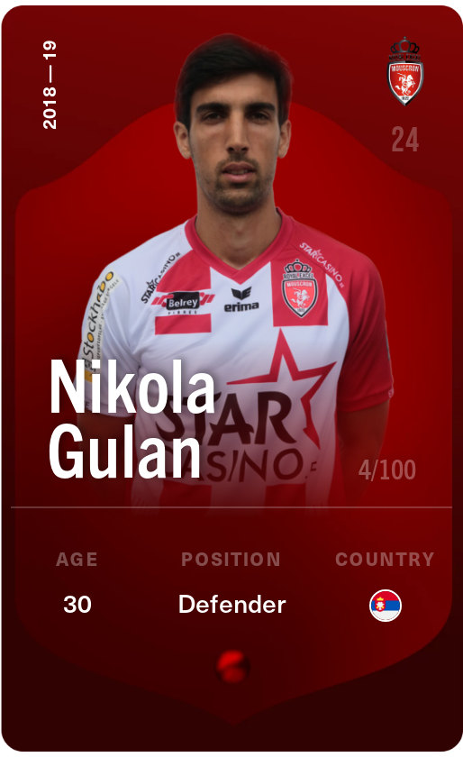 Sorare - Sorare Official - Nikola Gulan 2018-19 • Rare 4/100 - NFT # 32311646785656604666968971259082141654145178955702627939040989444847156263505