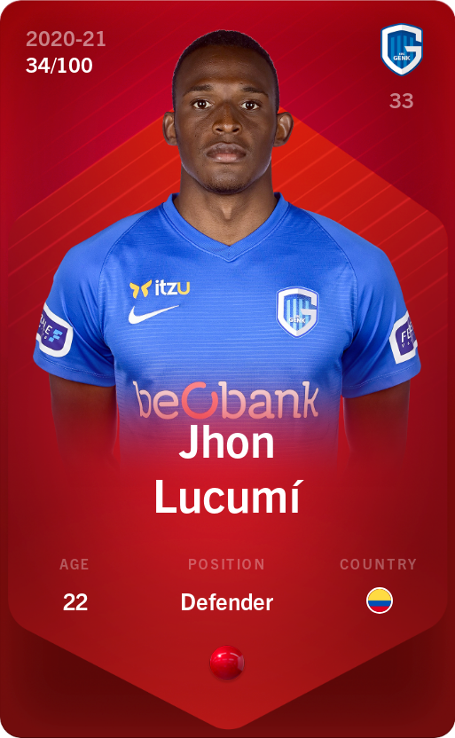 Sorare - Sorare Official - Jhon Lucumí 2020-21 • Rare 34/100 - NFT # 111676296486269186327973391832122813797766197474788630579538384359016754565973