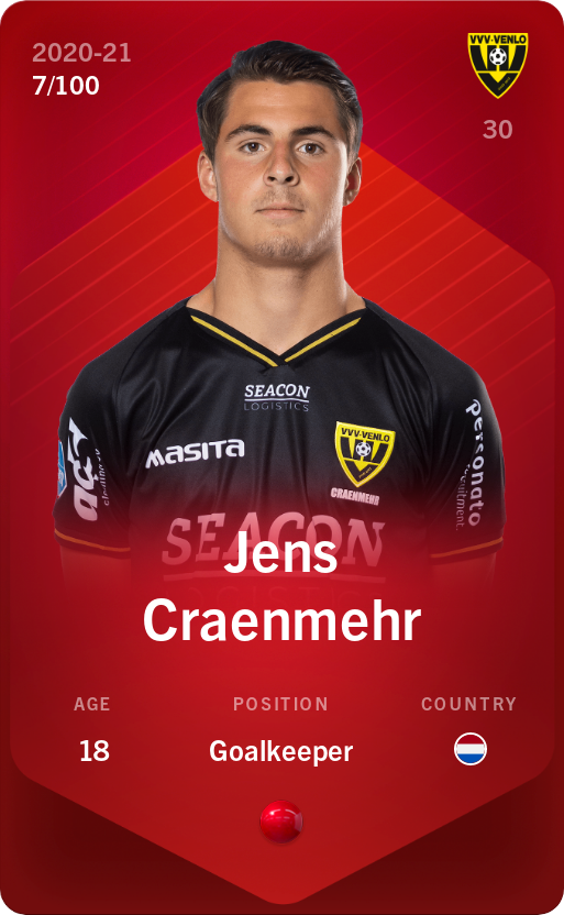 Sorare - Sorare Official - Jens Craenmehr 2020-21 • Rare 7/100 - NFT # 115292471032288900370571018939471021533044693790592110842206763880069537610891