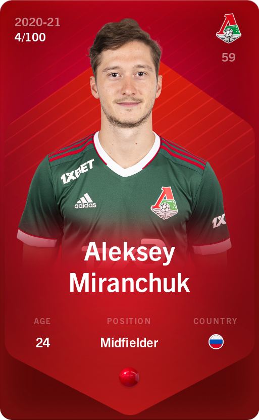 Sorare - Sorare Official - Aleksey Miranchuk 2020-21 • Rare 4/100 - NFT # 19674077555706947666722420893647231536600595231555515879060025390076528491869