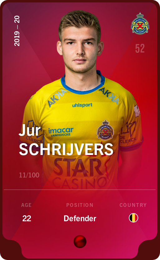 Sorare - Sorare Official - Jur Schrijvers 2019-20 • Rare 11/100 - NFT # 95990210579024750866336991374612996686705662528773082538169264378822180706475