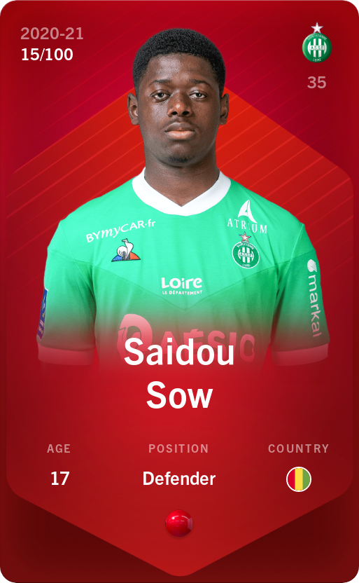 Sorare - Sorare Official - Saidou Sow 2020-21 • Rare 15/100 - NFT # 7839883555486126657230395951241177161926123539977829864661675126438651260667