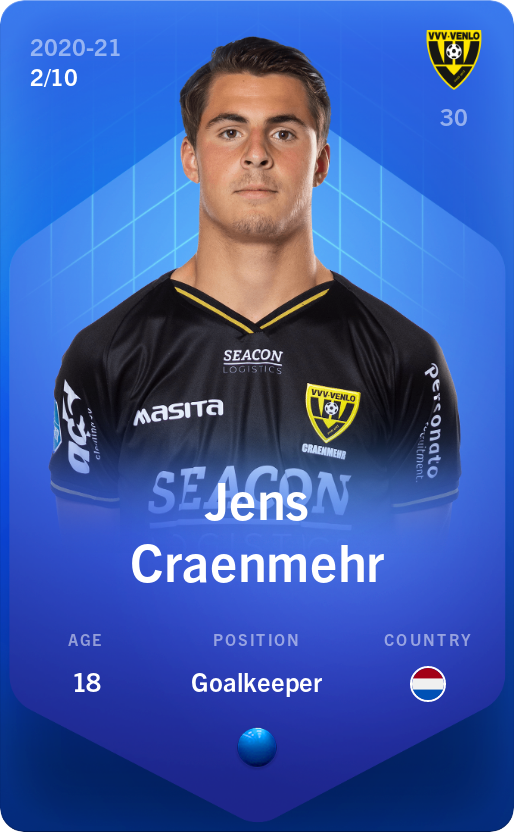 Sorare - Sorare Official - Jens Craenmehr 2020-21 • Super Rare 2/10 - NFT # 31753097560331894858301559542566549884662574414079942746651436278082553173971