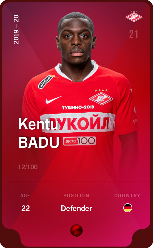 Sorare - Sorare Official - Kentu Badu 2019-20 • Rare 12/100 - NFT # 83421194240251418452703240581028797252561442951845431644042358070006133001468