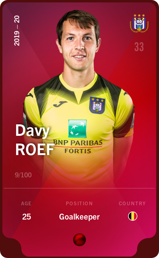Sorare - Sorare Official - Davy Roef 2019-20 • Rare 9/100 - NFT # 54091069769075745442064659665313555696121489525911974444145297755233412288145