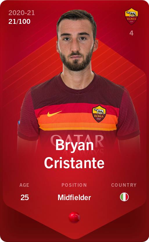 Sorare - Sorare Official - Bryan Cristante 2020-21 • Rare 21/100 - NFT # 25410371655122778766096422358723590590406154293832675000844699209310568702926
