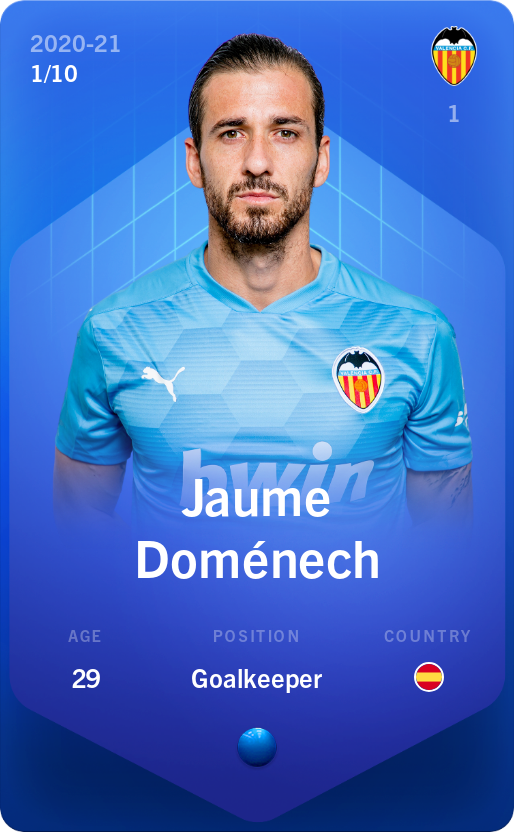 Sorare - Sorare Official - Jaume Doménech 2020-21 • Super Rare 1/10 - NFT # 52997144297283066159072885212908700493988466022346955988283464103716107926795