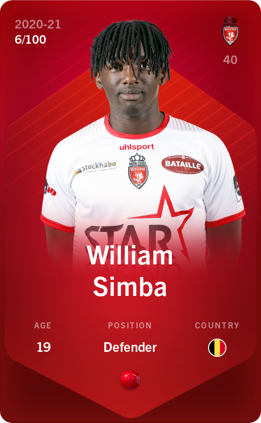 Sorare - Sorare Official - William Simba 2020-21 • Rare 6/100 - NFT # 69992217714902346288217264384602973446313499986666085463307250337176445311544