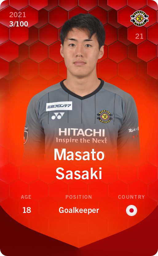 Sorare - Sorare Official - Masato Sasaki 2021-22 • Rare 3/100 - NFT # 68063868981273444177871658956873368794735222922577675406489824317957650672930