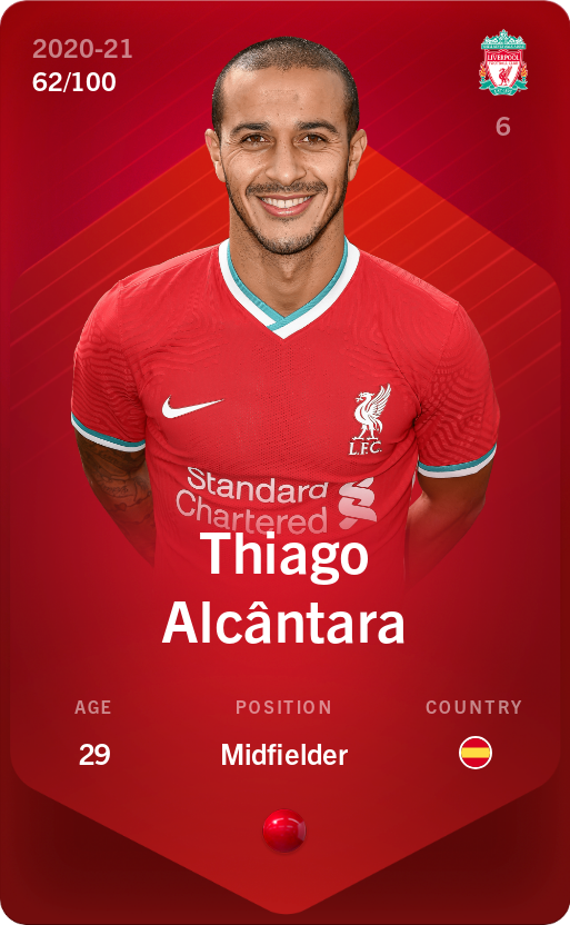 Sorare - Sorare Official - Thiago Alcântara 2020-21 • Rare 62/100 - NFT # 49185857008213612406667715141630666660453950954476163679370347655926438691162