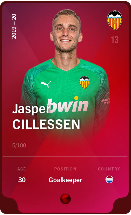 Sorare - Sorare Official - Jasper Cillessen 2019-20 • Rare 5/100 - NFT # 57796678412157505316720708213121230414568671982523713552106840456392237288737