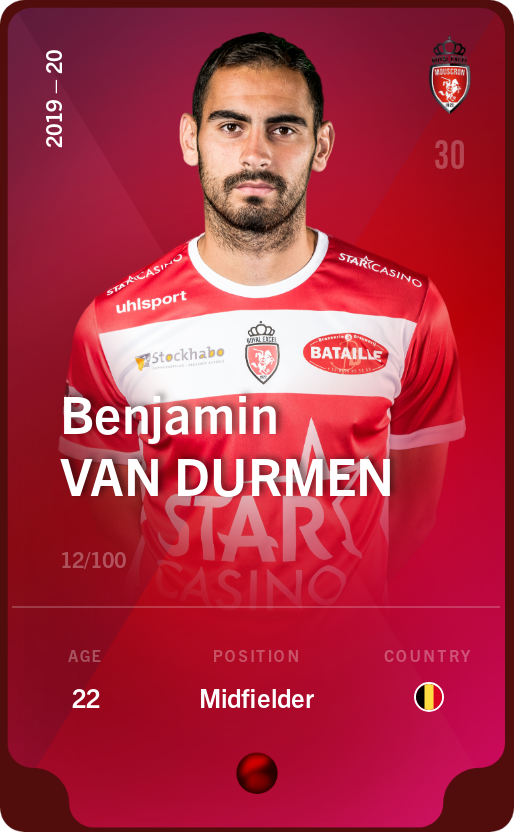 Sorare - Sorare Official - Benjamin Van Durmen 2019-20 • Rare 12/100 - NFT # 87617983933703084124636803325013361629935213311984461884324283066037258166083