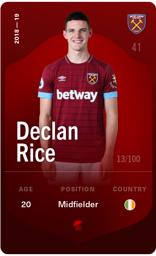 Sorare - Sorare Official - Declan Rice 2018-19 • Rare 13/100 - NFT # 46451986980422104069530768092818530292853174120841830145067227549763057975716