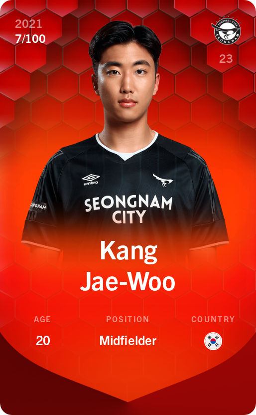 Sorare - Sorare Official - Kang Jae-Woo 2021-22 • Rare 7/100 - NFT # 85142064945657697432052891826030643366377912484469505105517383316474022972770