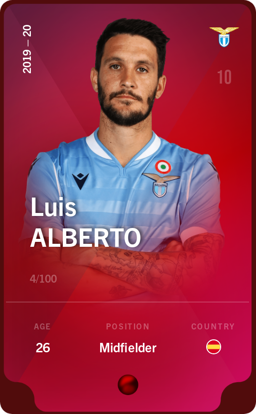 Sorare - Sorare Official - Luis Alberto 2019-20 • Rare 4/100 - NFT # 112918089072257138028257704384792668178075551147496477743722044631669458185558