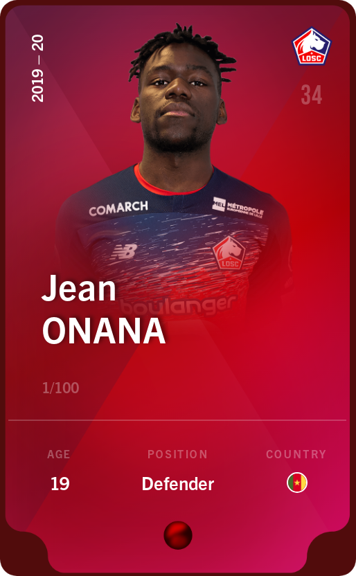 Sorare - Sorare Official - Jean Onana 2019-20 • Rare 1/100 - NFT # 97910233243292551280516876792393963101296626697689246486238946646969808836009