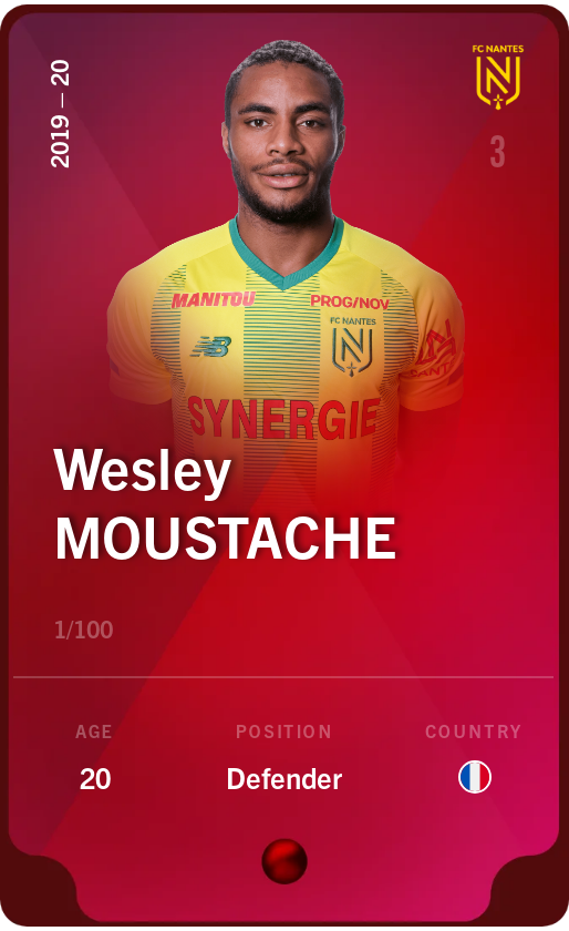 Sorare - Sorare Official - Wesley Moustache 2019-20 • Rare 1/100 - NFT # 11700636870582191095476521223760144108499146451093039076723840640572826372484
