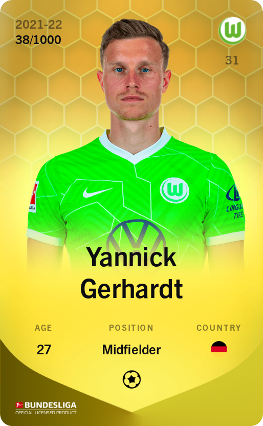 Sorare - Sorare Official - Yannick Gerhardt 2021-22 • Limited 38/1000 - NFT # 19414851633240730385188632600580082145866607504072765480655391935092542589464