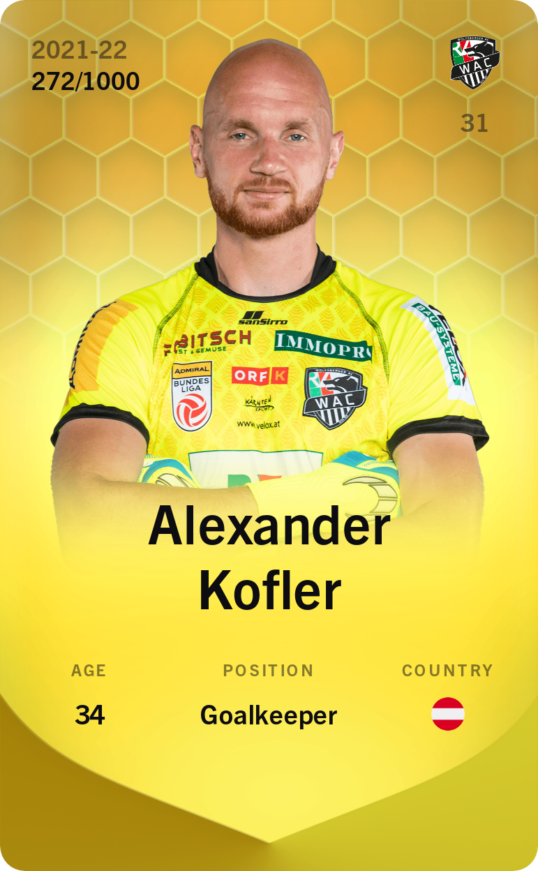 Sorare - Sorare Official - Alexander Kofler 2021-22 • Limited 272/1000 - NFT # 68674143123996398664230186732826981440953478677714730265891677085282068165840