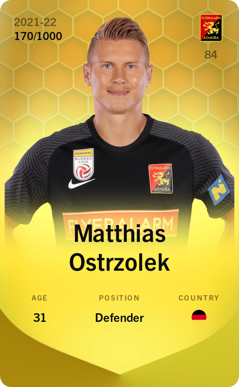 Sorare - Sorare Official - Matthias Ostrzolek 2021-22 • Limited 170/1000 - NFT # 37961292976065697396191175999461859680765511777036066183195109542868245146983