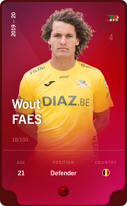 Sorare - Sorare Official - Wout Faes 2019-20 • Rare 18/100 - NFT # 115097518035963550645610796993826406433220384267717083666389203915905457070857