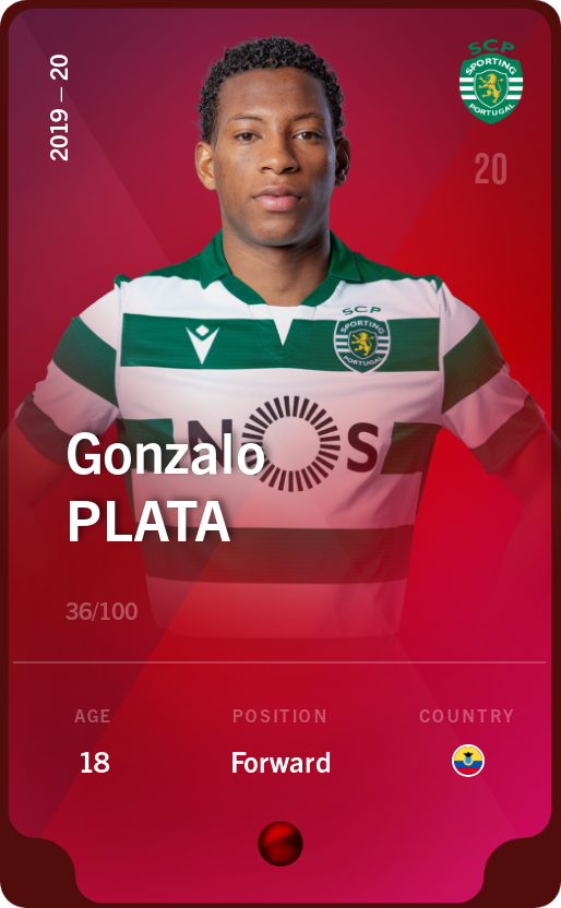 Sorare - Sorare Official - Gonzalo Plata 2019-20 • Rare 36/100 - NFT # 98456060067599098470064295194805068475265495172479965457882611169244000392839