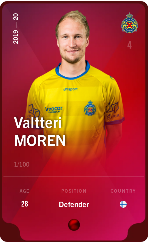 Sorare - Sorare Official - Valtteri Moren 2019-20 • Rare 1/100 - NFT # 54328046660789280804079753328033113824923548748475510599092982305438176784927