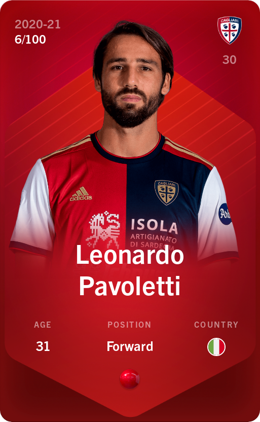 Sorare - Sorare Official - Leonardo Pavoletti 2020-21 • Rare 6/100 - NFT # 85423685798384985202729098366023419594709490734230255785847695068672953786516