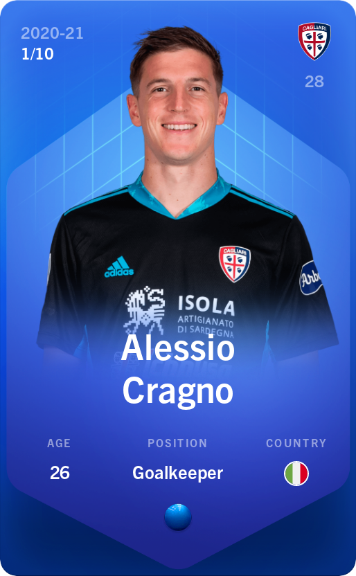 Sorare - Sorare Official - Alessio Cragno 2020-21 • Super Rare 1/10 - NFT # 78937401588425602237538771447876123240803493845314140153709526687847190181663