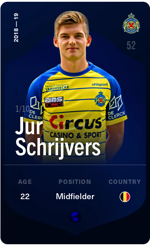 Sorare - Sorare Official - Jur Schrijvers 2018-19 • Super Rare 1/10 - NFT # 46311733582059753768676958321582504218100482492524283341637674994808553916109