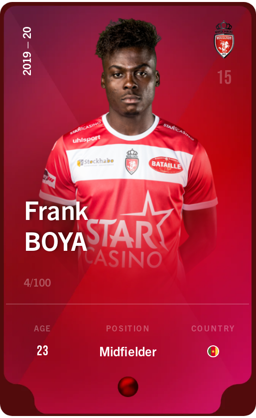 Sorare - Sorare Official - Frank Boya 2019-20 • Rare 4/100 - NFT # 74872387509878601585795339307439337099826858689528862142510313962622272481387