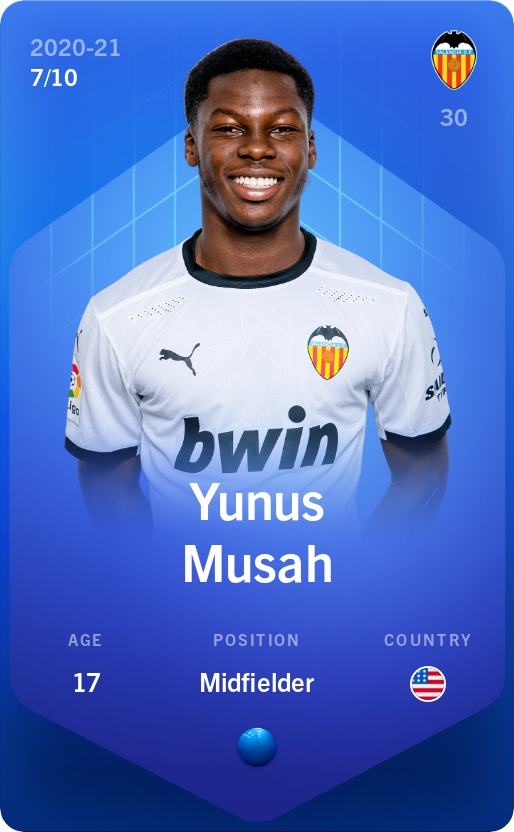 Sorare - Sorare Official - Yunus Musah 2020-21 • Super Rare 7/10 - NFT # 6733984635913292439655619804612924991391838067874959066947474381906172746993