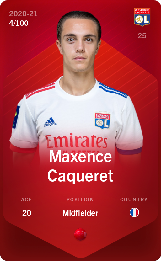 Sorare - Sorare Official - Maxence Caqueret 2020-21 • Rare 4/100 - NFT # 63376050125235657032607543230366207158118821331333007354728563908964160407439