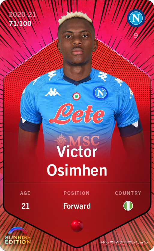 Sorare - Sorare Official - Victor Osimhen 2020-21 • Rare 71/100 - NFT # 3834657402707420765454134439456974416257561273256593291951206177538334833720