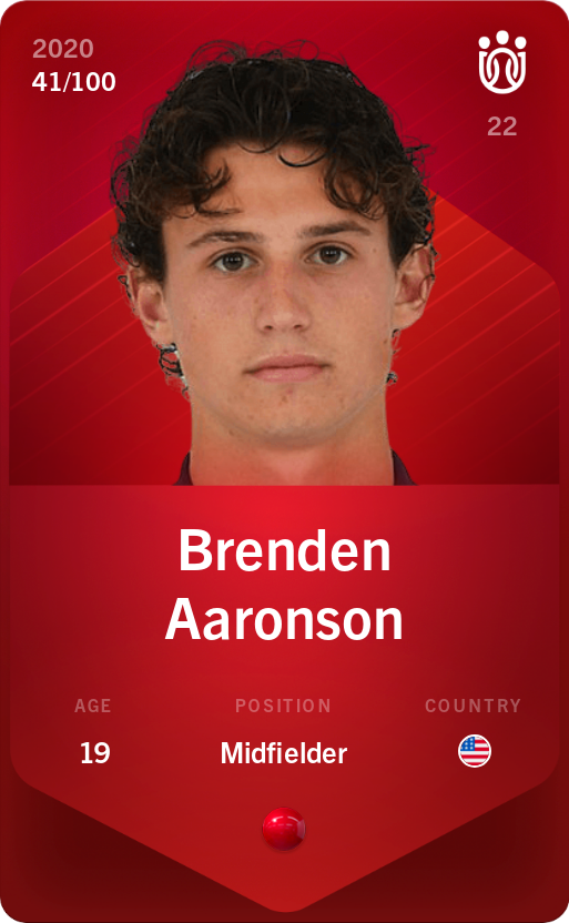 Sorare - Sorare Official - Brenden Aaronson 2020-21 • Rare 41/100 - NFT # 115781107897341168597303623187581357367897350642636421768024469842931899981426
