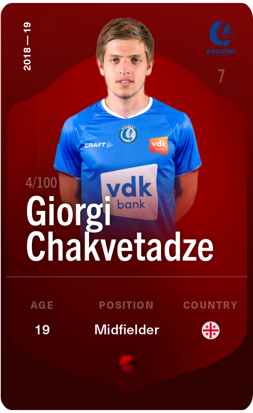 Sorare - Sorare Official - Giorgi Chakvetadze 2018-19 • Rare 4/100 - NFT # 25453852385793030315317018683573246221689560607079628659292763799519771600199