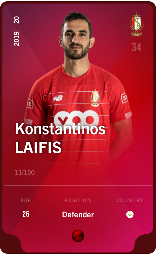 Sorare - Sorare Official - Konstantinos Laifis 2019-20 • Rare 11/100 - NFT # 112950510762283905213183398771020543069355463117516898075206693697334260290871
