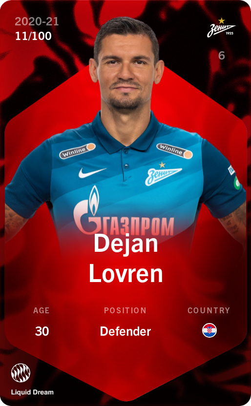 Sorare - Sorare Official - Dejan Lovren 2020-21 • Rare 11/100 - NFT # 10652074465938867344737637170175991383143034366007076988018122149276087834186