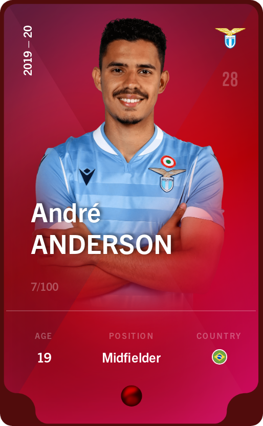 Sorare - Sorare Official - André Anderson 2019-20 • Rare 7/100 - NFT # 48528614698429890086894376005242520234918176079825049261752139730498811008913