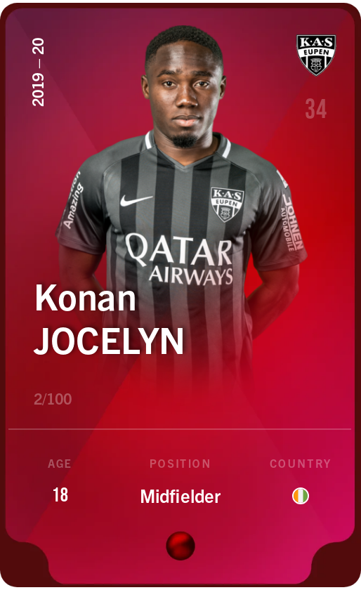 Sorare - Sorare Official - Konan Jocelyn 2019-20 • Rare 2/100 - NFT # 90769240831877906303112500207334920219494683384467128075631326181167990409453