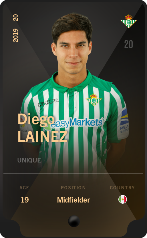 Sorare - Sorare Official - Diego Lainez 2019-20 • Unique - NFT # 12203597258083453723529042294091981502189124510044873956972638321126308061653