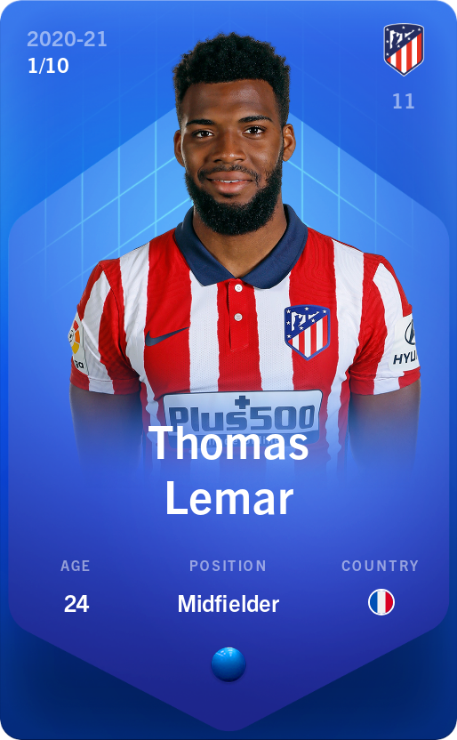 Sorare - Sorare Official - Thomas Lemar 2020-21 • Super Rare 1/10 - NFT # 98132056112783681123676787238287168882713603762529924854144641100729452107021
