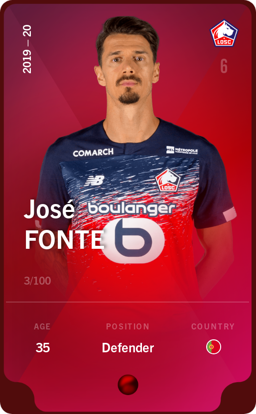 Sorare - Sorare Official - José Fonte 2019-20 • Rare 3/100 - NFT # 17528680872995986030526754607926180490007436829486435144913101716278551204408