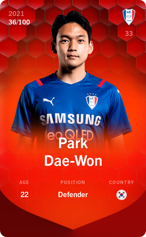 Sorare - Sorare Official - Park Dae-Won 2021-22 • Rare 36/100 - NFT # 43740283619467971256680510887687744303769394138292173794533524404537467261244