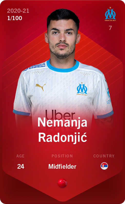Sorare - Sorare Official - Nemanja Radonjić 2020-21 • Rare 1/100 - NFT # 15225455682251286372146315981105459688012760327155856689954962194677040692580