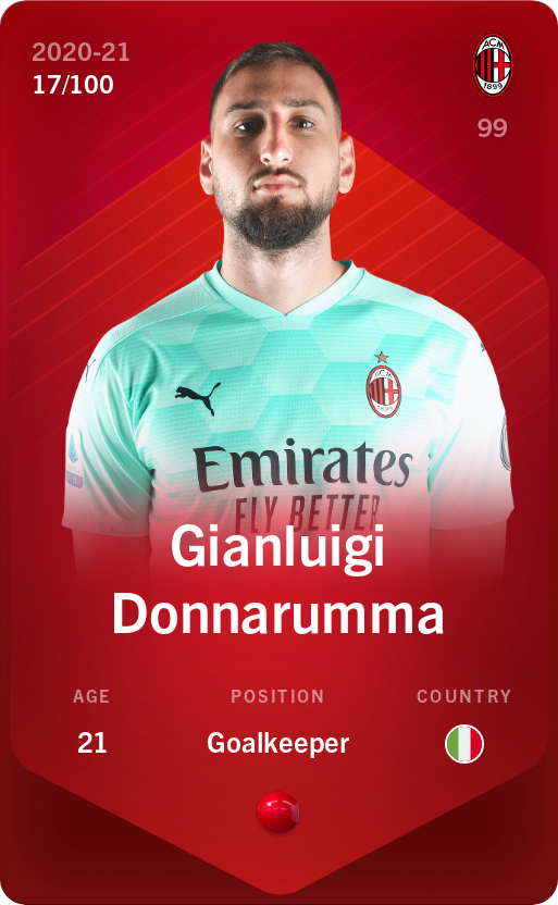 Sorare - Sorare Official - Gianluigi Donnarumma 2020-21 • Rare 17/100 - NFT # 21394293493745215844748990135298898633491362214650700412337083584972860697678