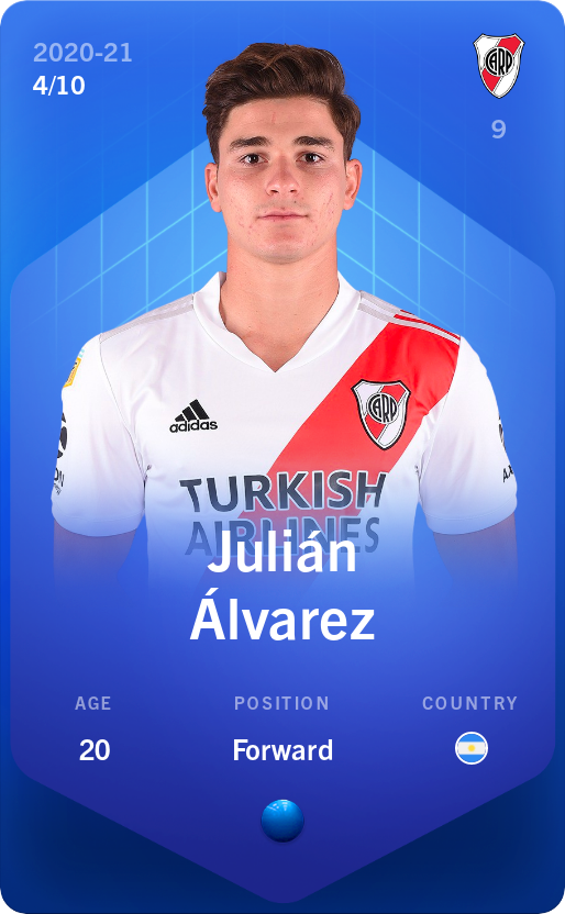 Sorare - Sorare Official - Julián Álvarez 2020-21 • Super Rare 4/10 - NFT # 61266713921112663332967366013584549787387331213814562836189481211603221703618